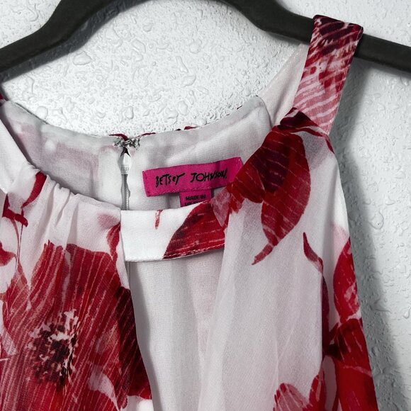 Betsey Johnson Floral Midi Dress Size 12 Shark Bite Hem Invisible Zipper - Picture 2 of 10